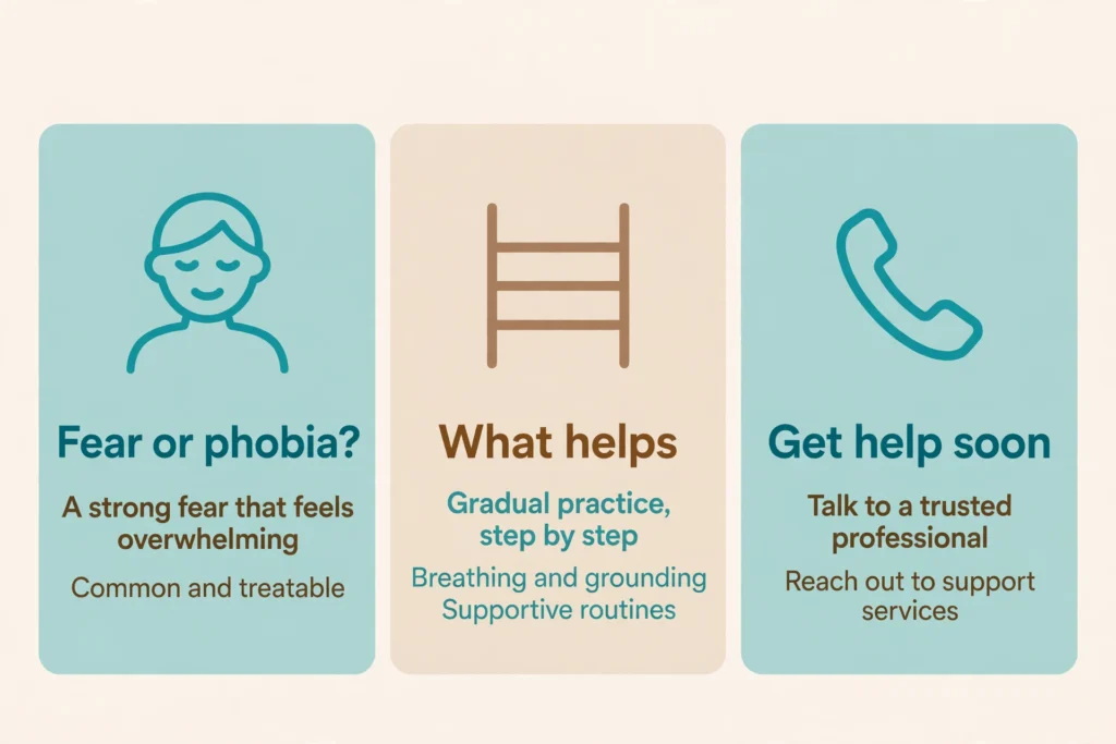 Three-part guide: fear or phobia, what helps, and getting help soon